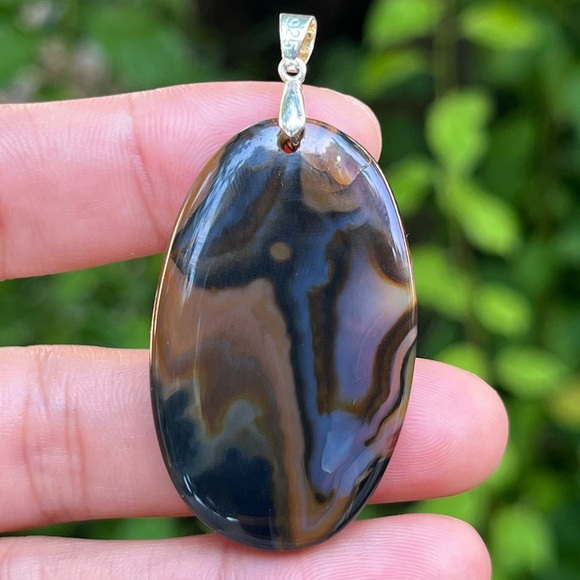 Sterling silver oval shape banded agate pendant 0076 - Picture 4 of 6